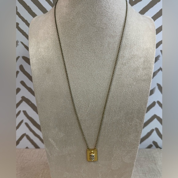 J Crew Gold Crystal Turtle Necklace - Picture 2 of 5